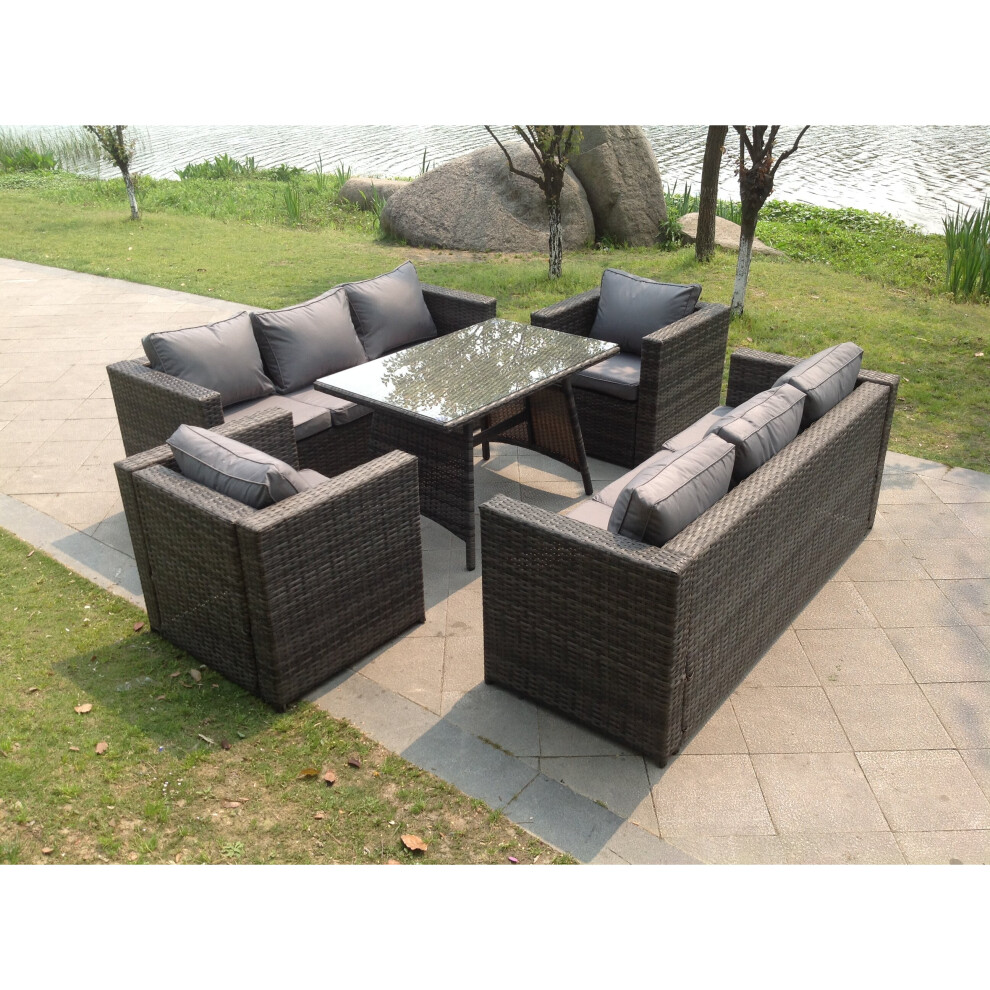 Fimous 8 Seater Rattan Sofa Set Dining Table Armchair Garden Furniture