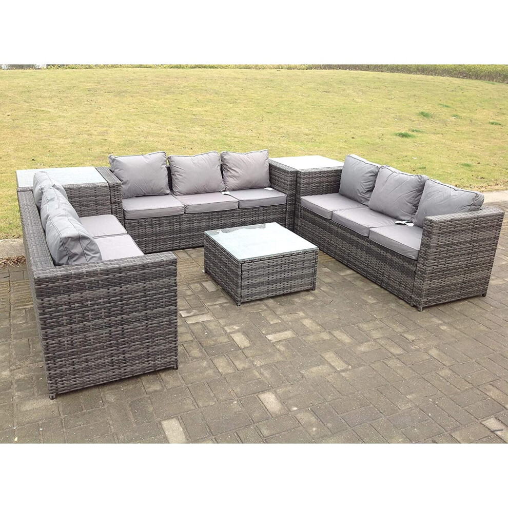 Fimous 10 Seater U Shape Rattan Sofa Set Outdoor Garden Furniture