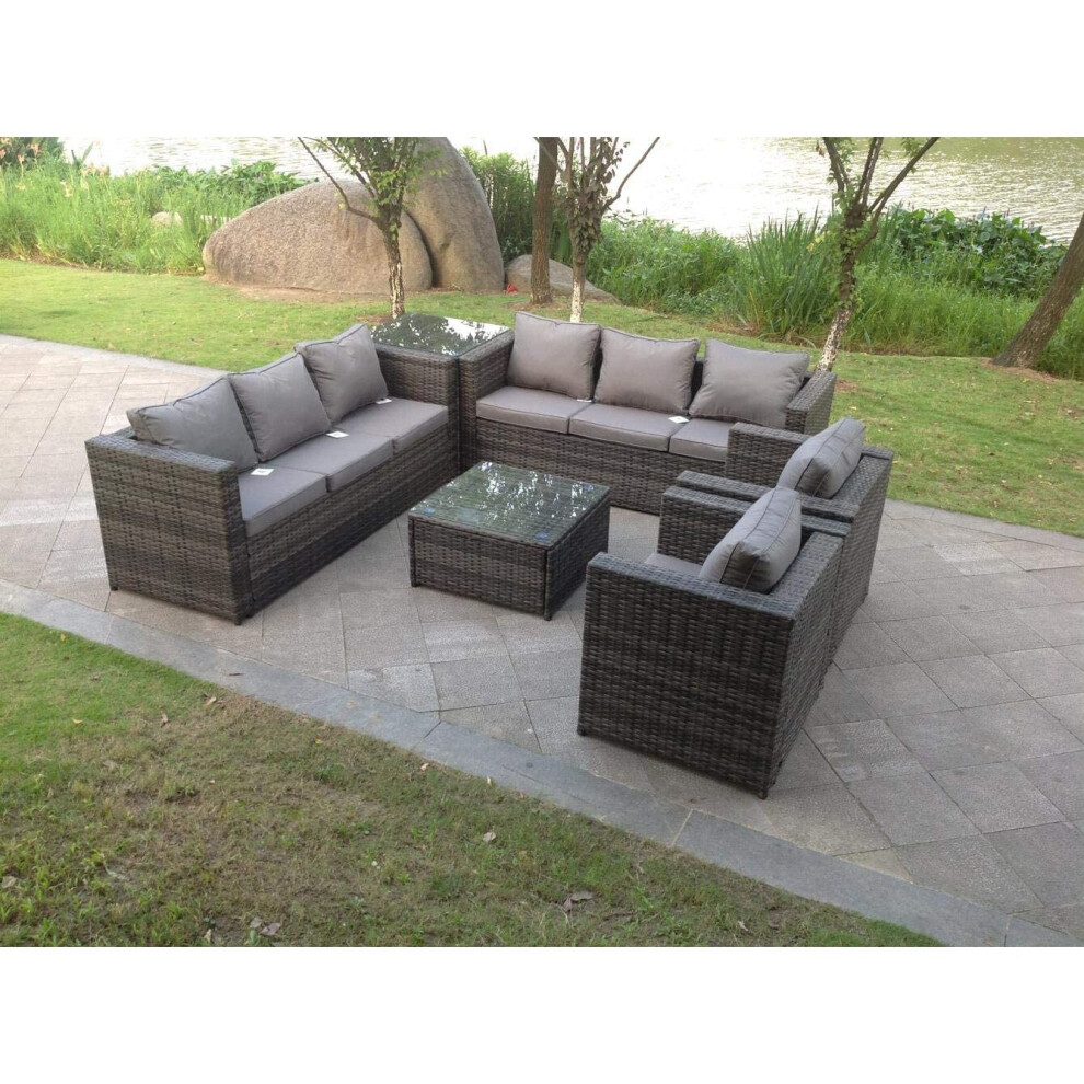 Fimous 8 Seater Grey Rattan Sofa Set Armchair Outdoor Garden Furniture