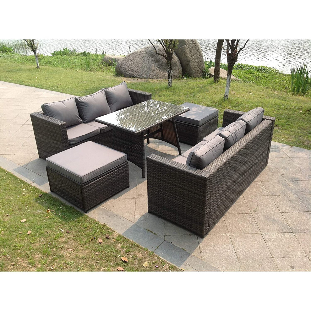 Fimous 8 Seater Rattan Sofa Dining Table Outdoor Garden Furniture