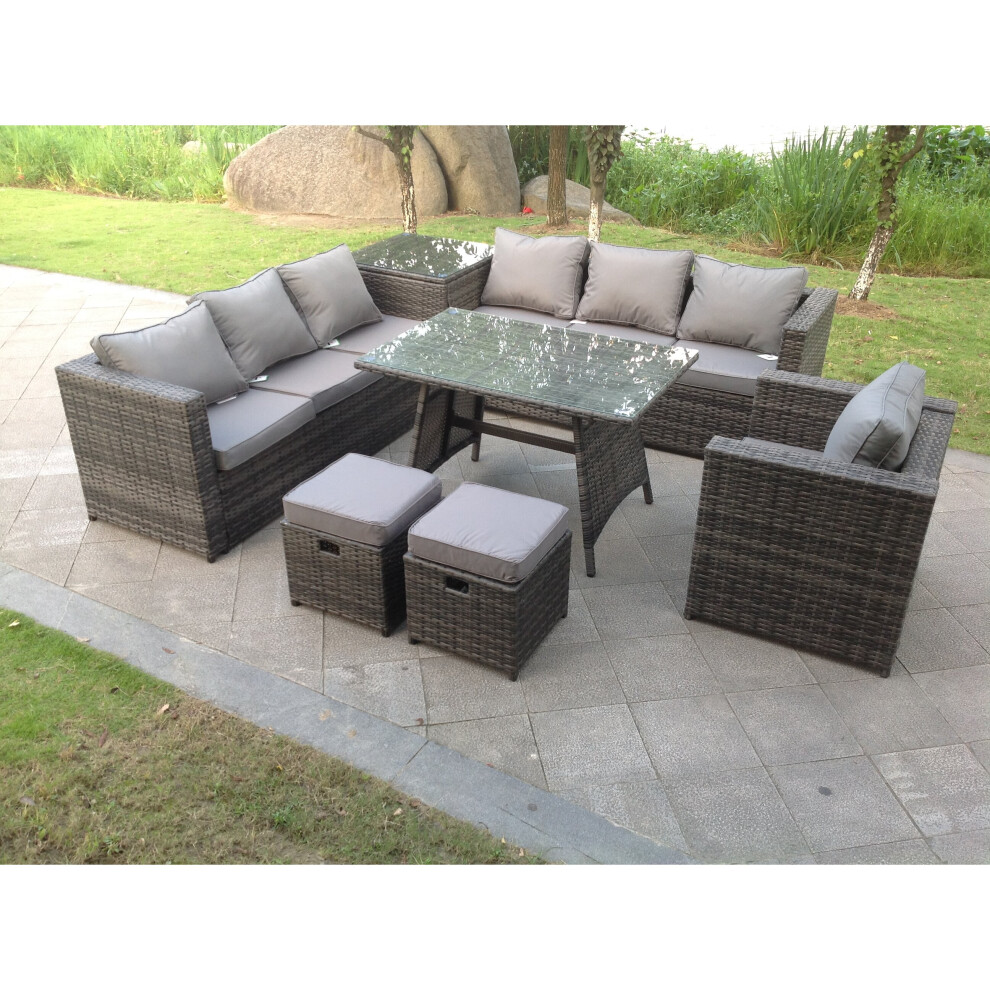 Fimous 7 Seater Grey Rattan Corner Sofa Set Garden Furniture Outdoor