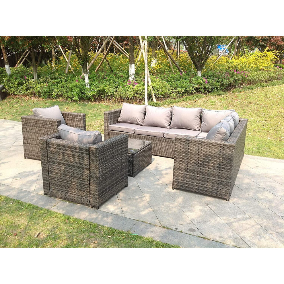 Fimous 8 Seater Grey Rattan Corner Sofa Set Garden Furniture Outdoor