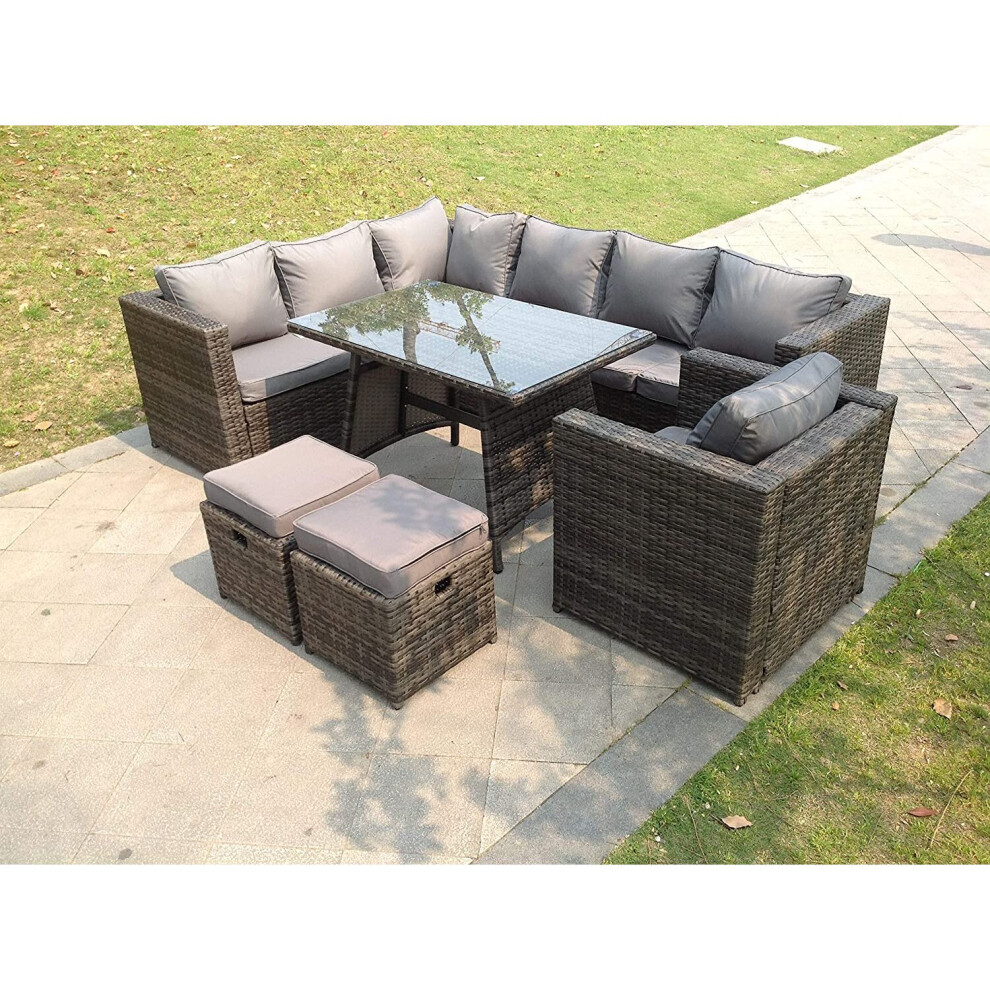 Fimous 9 Seater Grey Rattan Corner Sofa Set Garden Furniture Outdoor