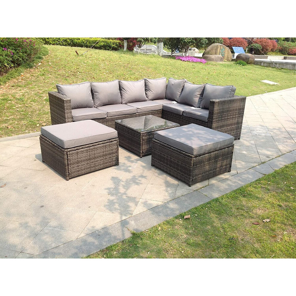 Fimous 8 Seater Grey Rattan Sofa Set Ottoman Garden Furniture Outdoor