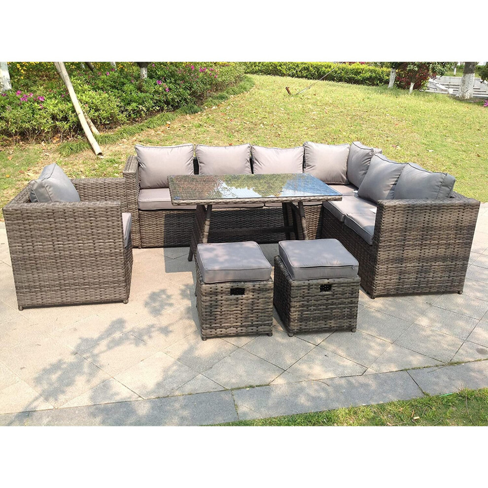 Fimous 9 Seater Grey Rattan Corner Sofa Set Garden Furniture Outdoor