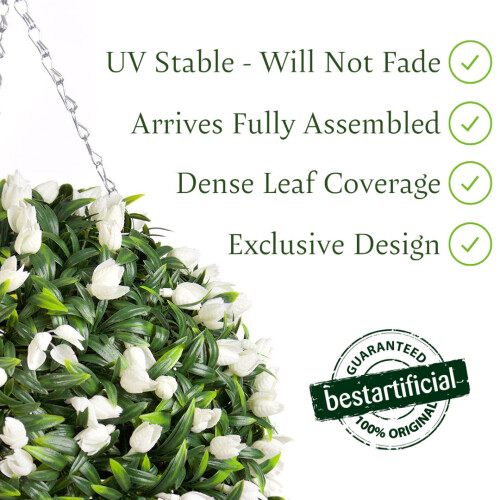 (White, 38cm) Best Artificial Tulip Topiary Ball 1
