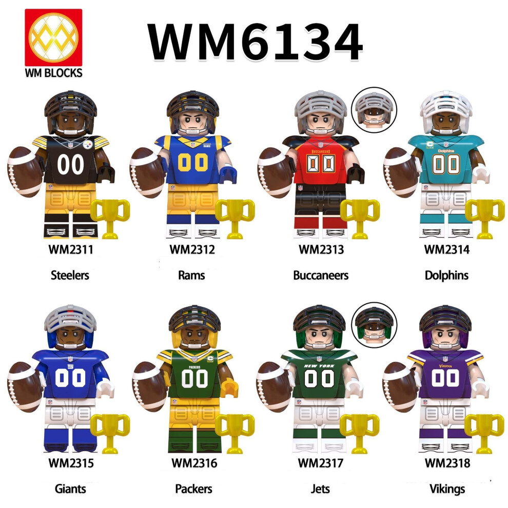 8pcs Rugby Minifigures Toy Collection Fit Lego Building Block Figurine Children's Gift