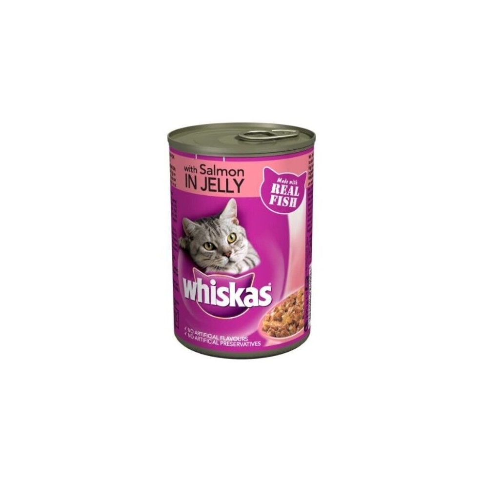 Whiskas Adult Wet Cat Food Tin Salmon in Jelly 390g  (Pack of 12)