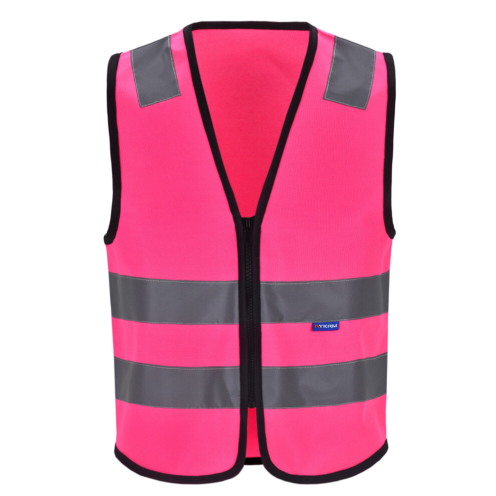 (Pink, Xs 12-16Y) Zip Reflective Vest High Visibility Vest Waistcoat 720721098376