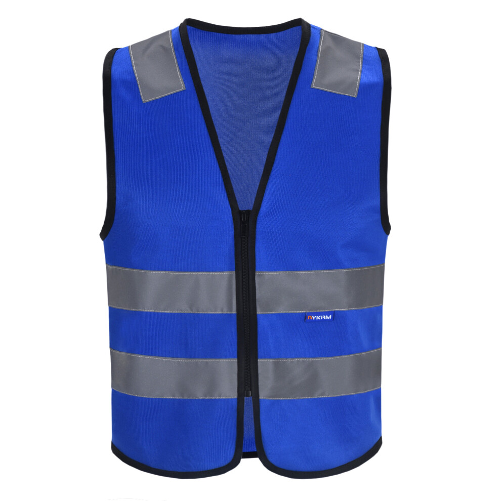 (Blue, 2XL) Zip Reflective Vest High Visibility Vest Waistcoat 720721098284