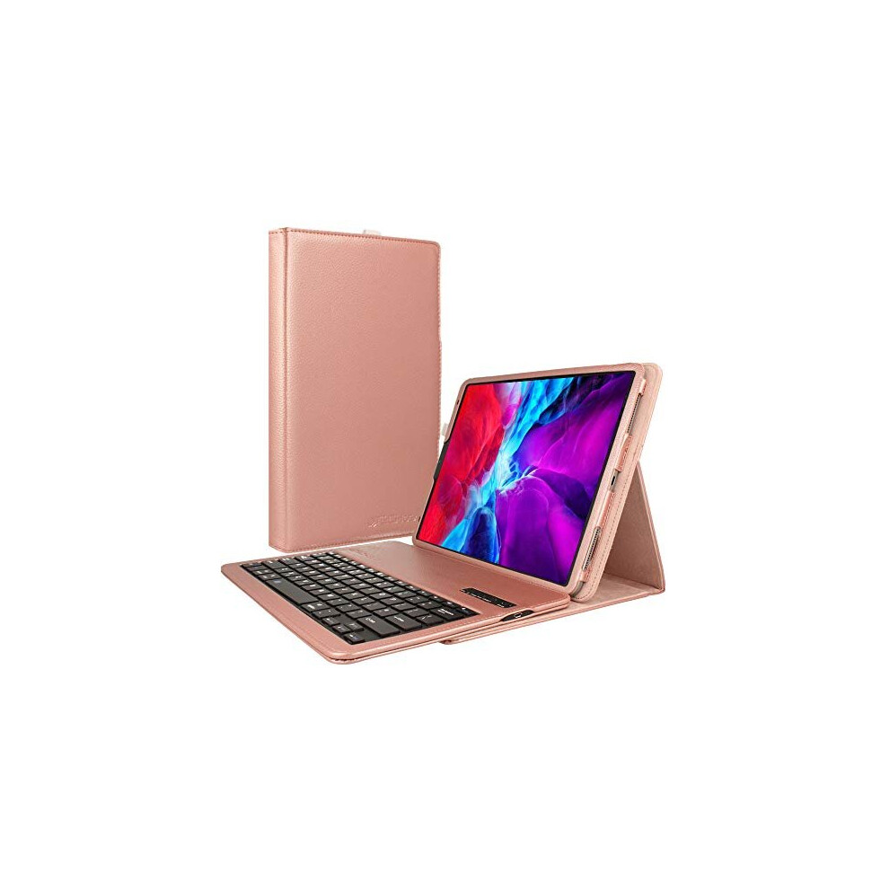 Techgear (Rose Gold) Keyboard Case For Apple Ipad Pro 12.9" (2021 / 2022, 6Th / 5Th Generation ) Pu Leather Case With Bluetooth Uk Qwerty Keyboard & S