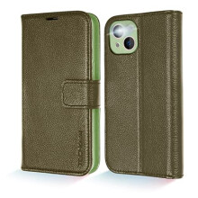 (Green) TECHGEAR Wallet Case for iPhone 13 6.1", Genuine Leather Magnetic Flip [RFID Blocking] Case with Shockproof TPU Holder, Card Slots, Stand Folio Cover