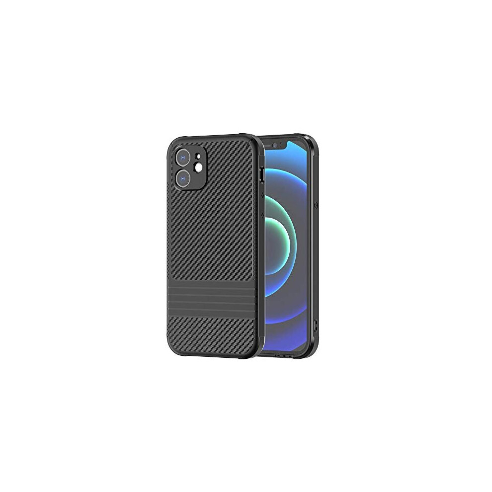 TECHGEAR iPhone 12 Mini Case, Premium Slim Black Carbon Fibre Design Soft Flexible Protective Case [Corner Edge Protection] [Raised Bevel] Case Cover