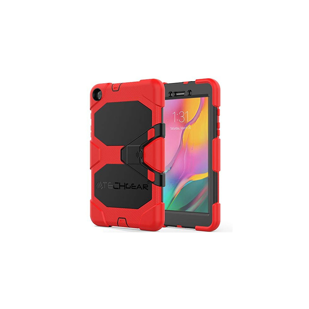 (RED) TECHGEAR G-SHOCK Case Fits Samsung Galaxy Tab A 8.0" 2019 (SM-T290 / SM-T295) HEAVY DUTY Armour Survival Case with Stand - Kids Schools Workman