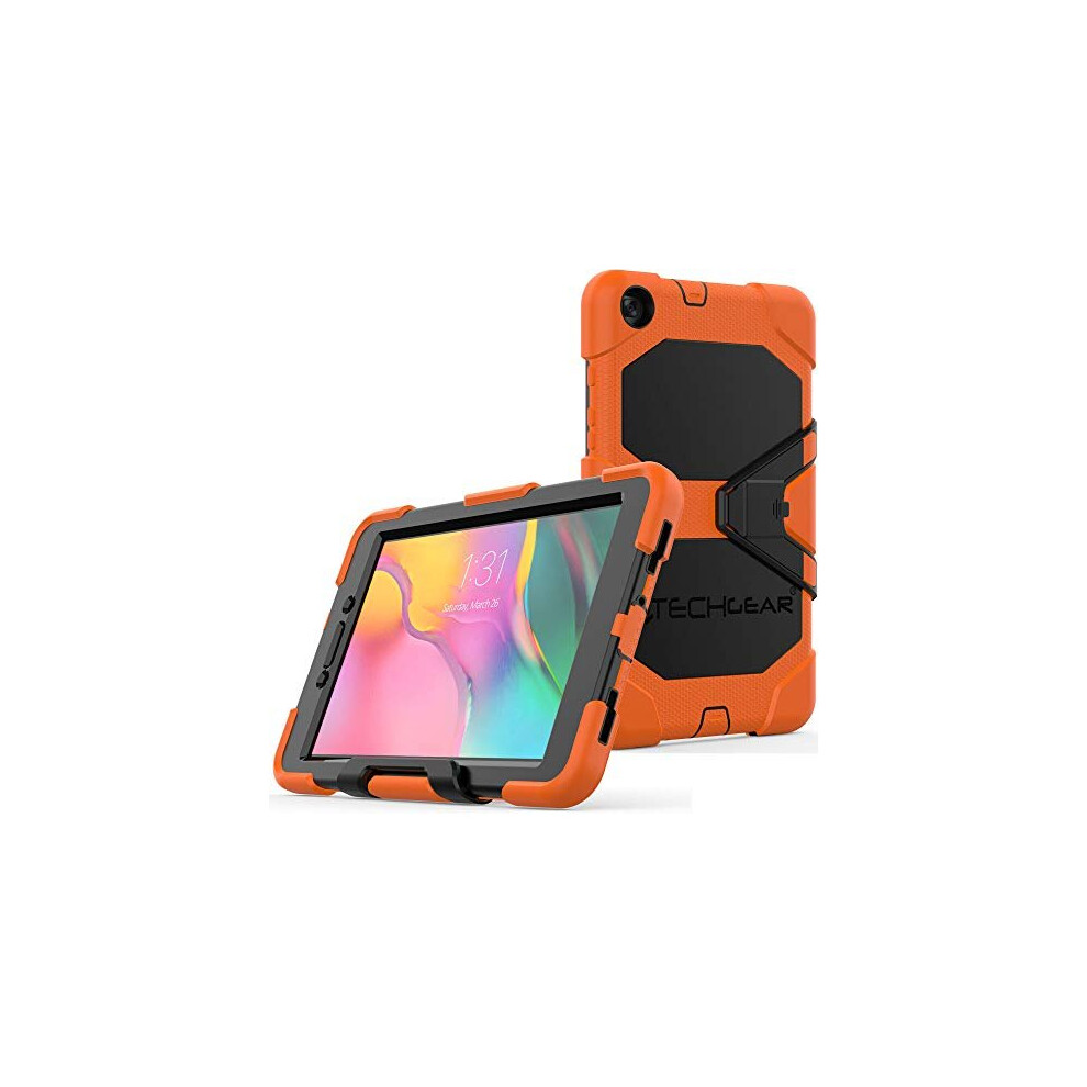 (ORANGE) TECHGEAR G-SHOCK Case Fits Samsung Galaxy Tab A 8.0" 2019 (SM-T290 / SM-T295) HEAVY DUTY Armour Survival Case with Stand - Kids Schools Workm