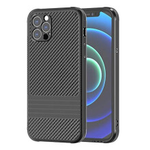 TECHGEAR iPhone 12 Pro Max Case, Premium Slim Black Carbon Fibre Design Soft Flexible Protective Case [Corner Edge Protection] [Raised Bevel] Case