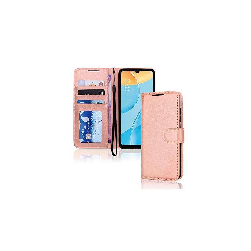 (Rose Gold) TECHGEAR Leather Wallet Case for Oppo A15 / A15s , Flip Protective Case Cover with Wallet Card Holder, Stand & Wrist Strap