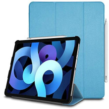 (Light Blue) TECHGEAR iPad Air 5 / 4, 5th / 4th Generation Smart Case [Pencil Compatible] Slim Tri-fold Stand Cover with Corner Protection [Auto Wake / Sleep]