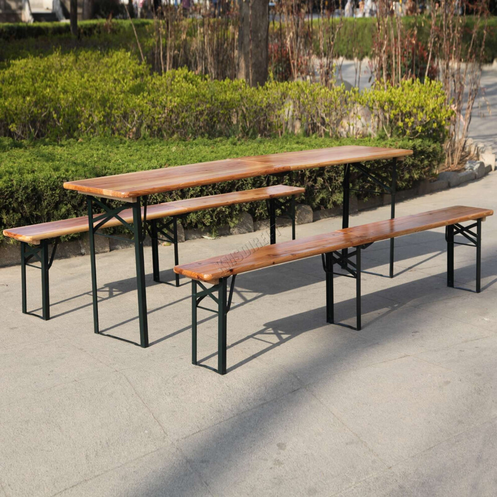 BIRCHTREE 3 Piece Wooden Folding Beer Picnic Dining Outdoor Table Bench Set 2.2m