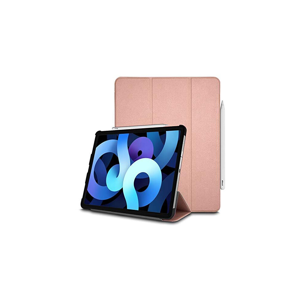 (Rose Gold) TECHGEAR iPad Air 5 / 4, 5th / 4th Generation Smart Case [Pencil Compatible] Slim Tri-fold Stand Cover with Corner Protection [Auto Wake /