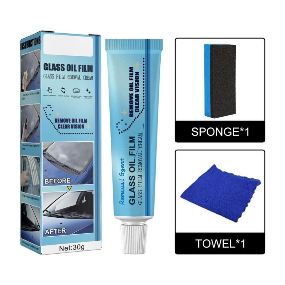 ( Set 2 ( + Sponge + Towel)) Car Glass Oil Film Cleaner Removal Paste Windshield Water Cream 914207813748