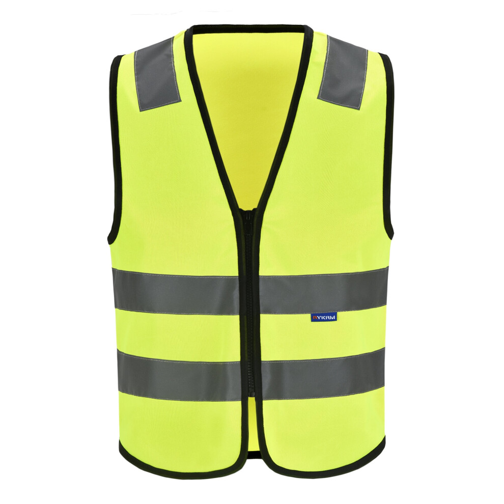 (Yellow, 2XL) Zip Reflective Vest High Visibility Vest Waistcoat 720721098215