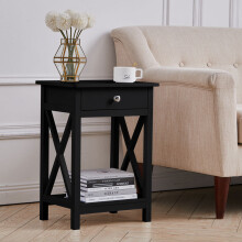 Wooden Bedside End Table Nightstand Cabinet with Drawer Black
