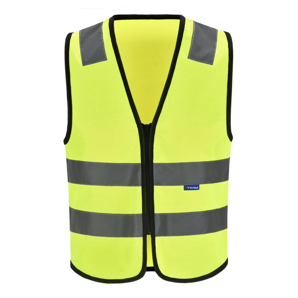 (Yellow, XL) Zip Reflective vest High Visibility Vest Waistcoat