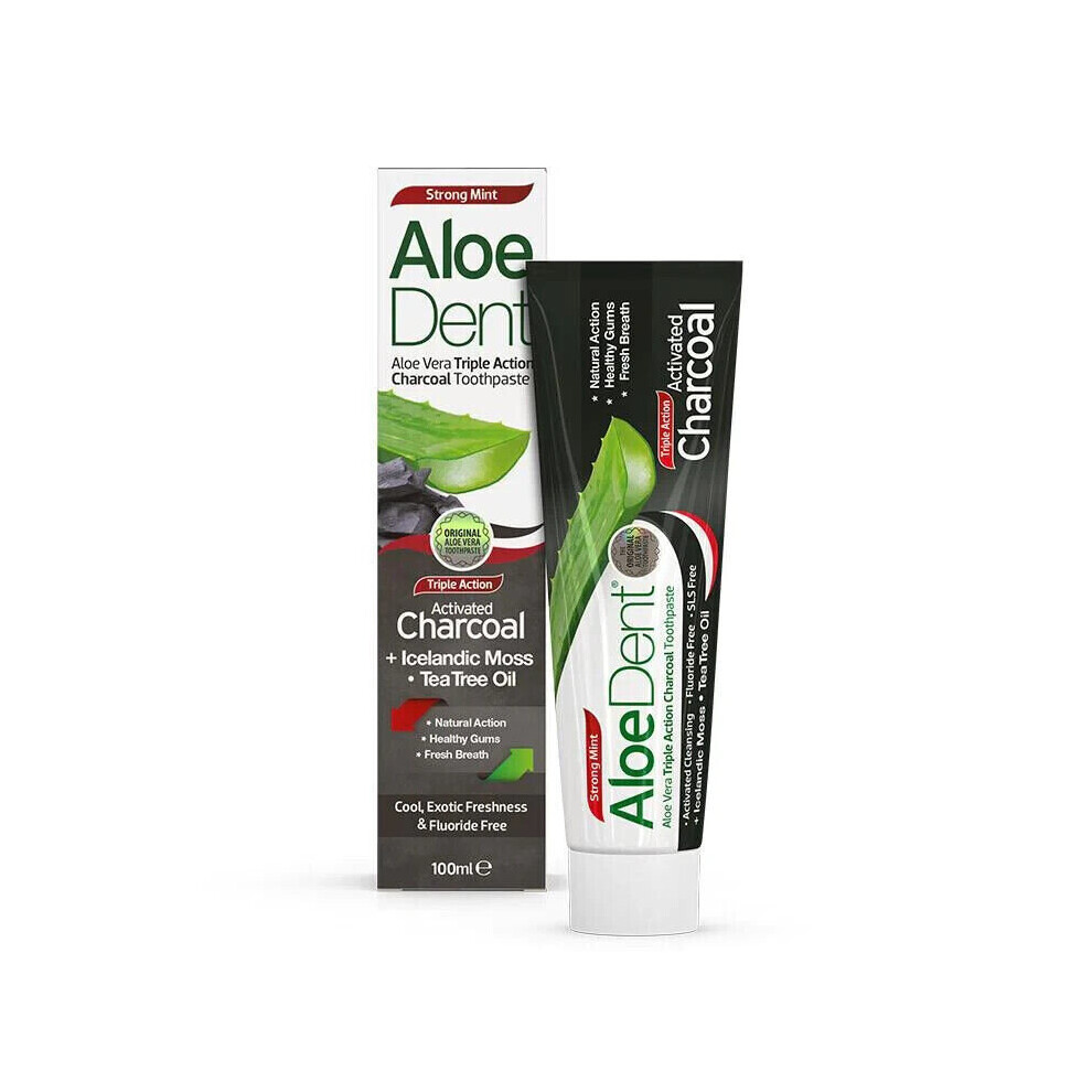 Aloe Dent Aloe vera Triple Action Charcoal Fluoride Free Toothpaste - 100ml X 12