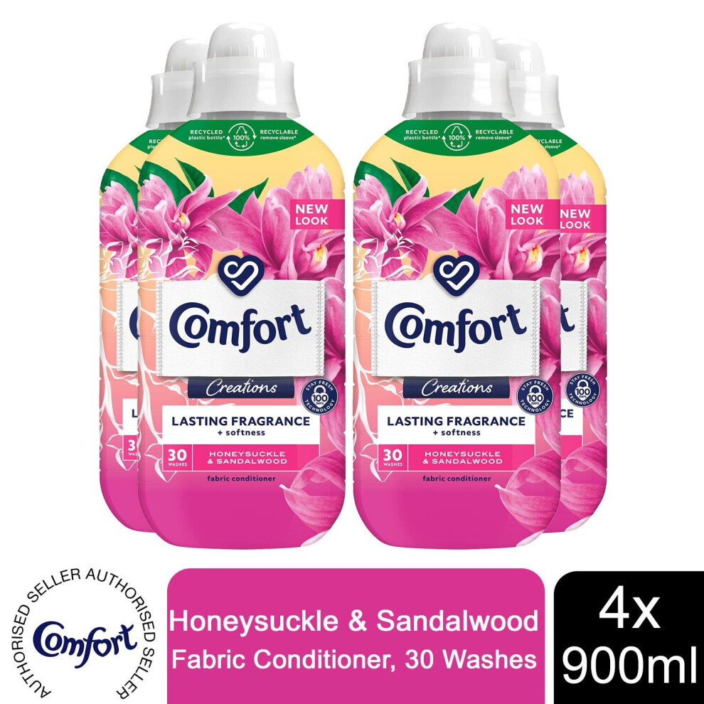 Comfort (Buy 4 - Honeysuckle & Sandalwood) Creation Fabric Conditioner, 30-Wash