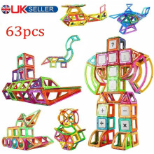 63Pcs Magnetic Building Blocks Construction Tiles Set Kids DIY Toys