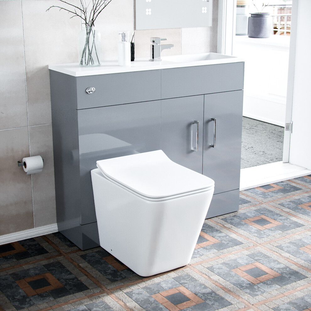 James 1000mm Light Grey Slimline Vanity Basin & WC Unit & BTW Rimless Toilet