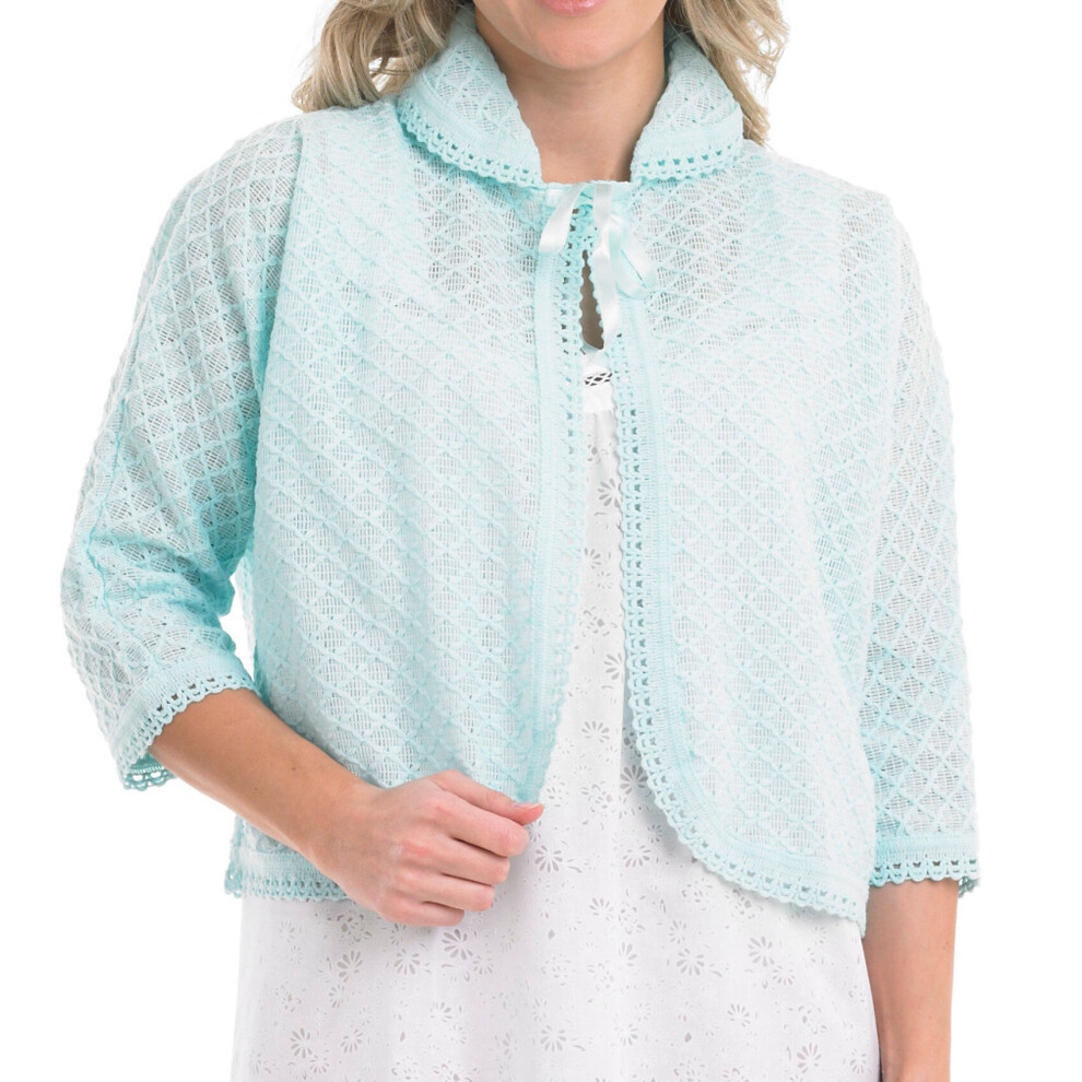 (Mint, Medium - UK 12/14) Slenderella Ladies Peter Pan Collar Diamond Pattern Bed Jacket