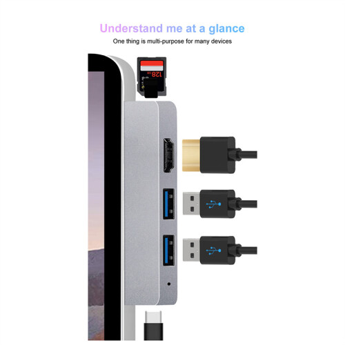Für Surface Pro 8 USB C Hub, 4K-kompatibler Adapter + 2 USB 3.0 Reader SD/TF Card Reader Adapter für Surface Pro 8 2