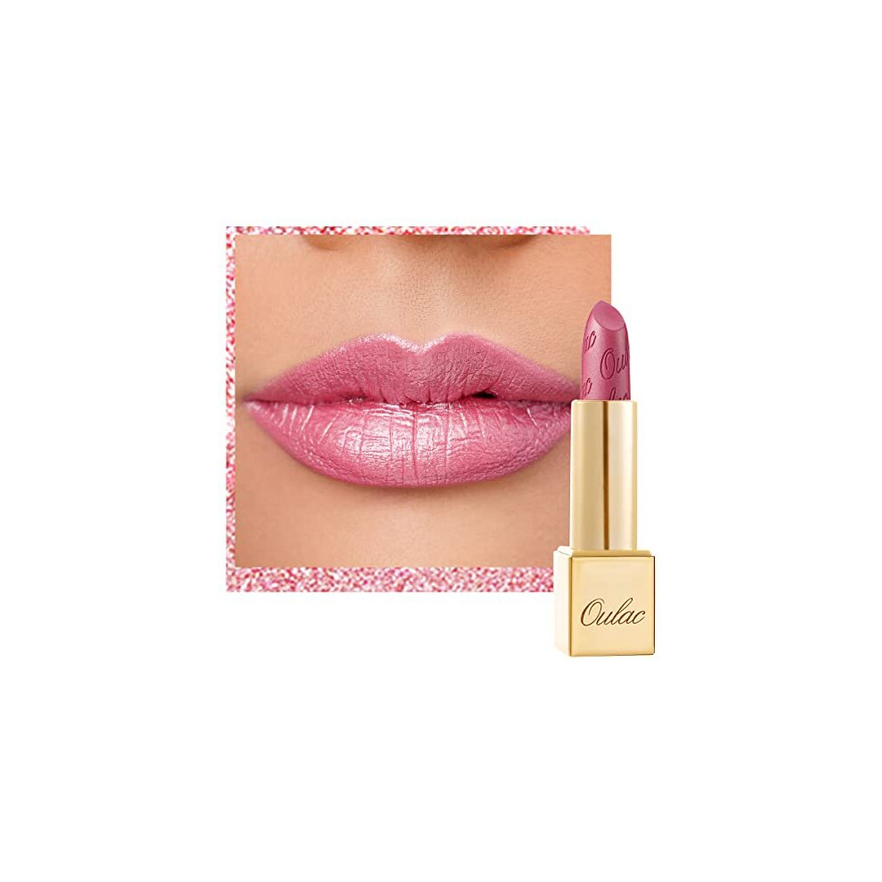 Oulac Metallic Shine Glitter Lipstick, Pink High Impact Lipcolor, Lightweight Soft And Ultra Hydrating, Long Lasting, Vegan & Cruelty-Free,
