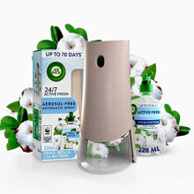 Air Wick Aerosol-Free Automatic Air Freshener Spray Kit| Fresh Cotton| 1 Gadget, 1 Refill and 2 AA Batteries| 24x7 Active Fresh Odour Neutra
