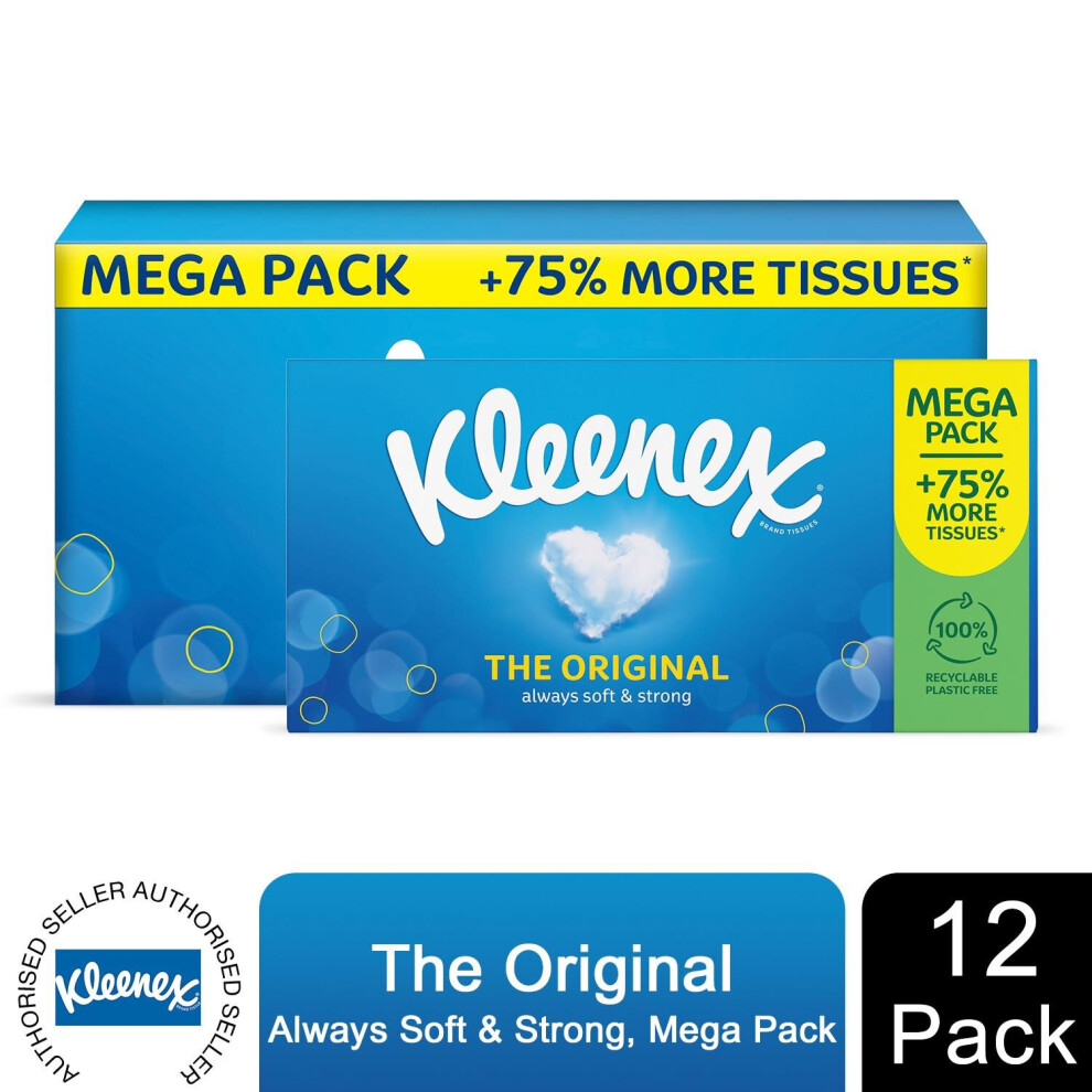 Kleenex (Original) Facial Tissues Strong & Soft Mega, 12 Pack
