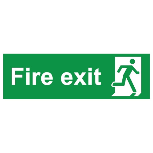 Fire exit running man right safety sign (L) - Self adhesive sticker - 600mm x 200mm