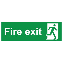 Fire exit running man right safety sign (L) - 1mm Plastic sign - 300mm x 100mm