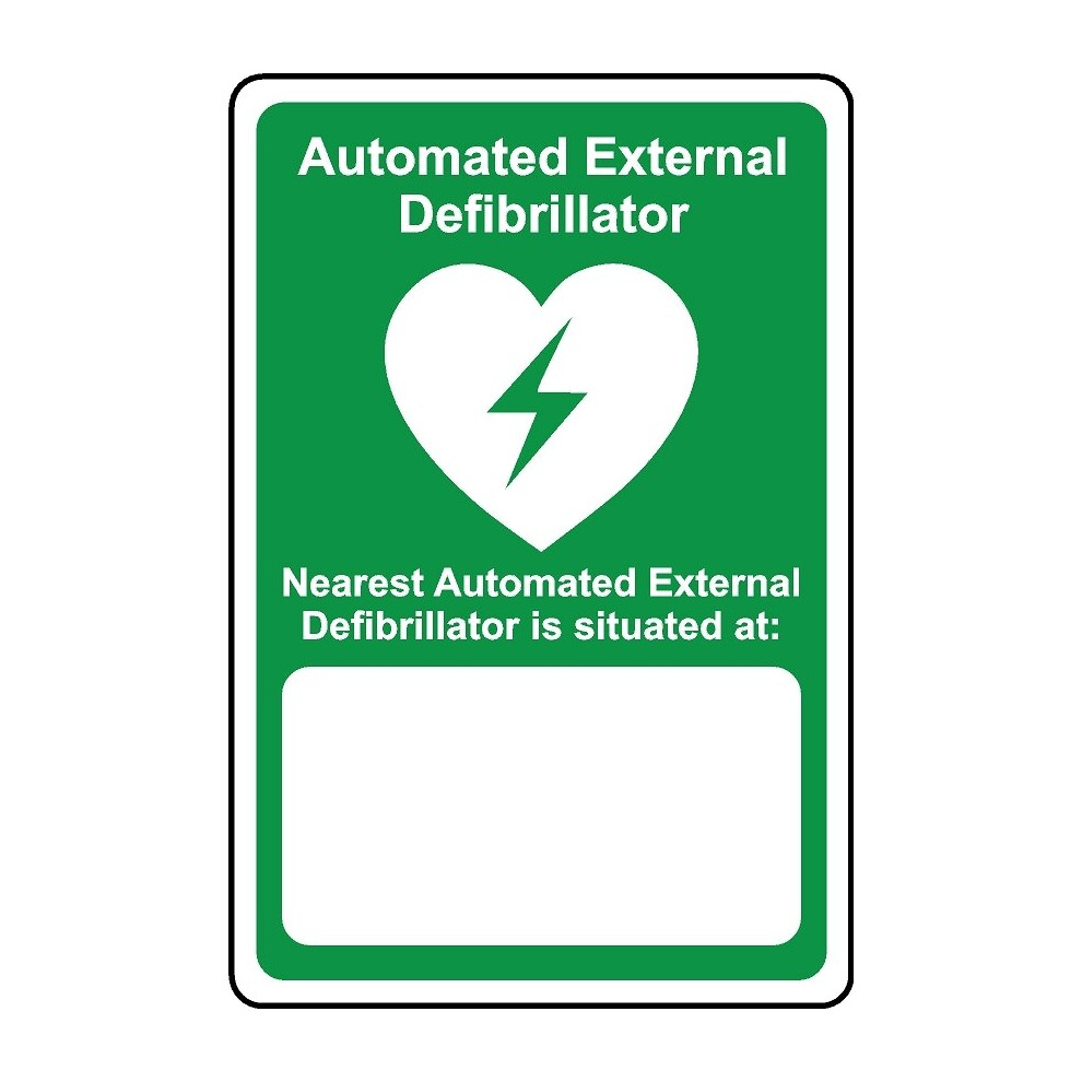 Automated external defibrillator nearest AED is situated at blank safety sign - 3mm Aluminium sign - 200mm x 150mm