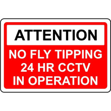 Attention no fly tipping 24hr CCTV in operation safety sign - Self adhesive sticker - 200mm x 150mm