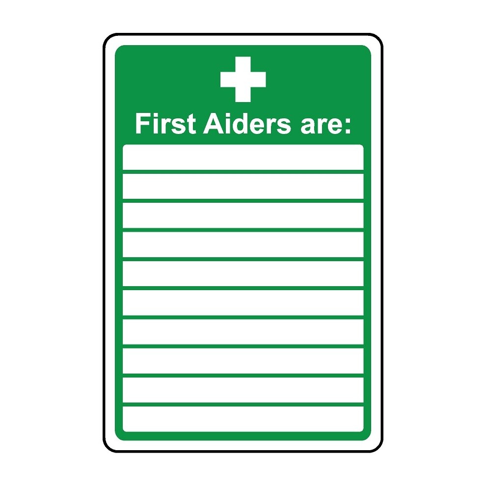 First aiders are blank list safety sign - Self adhesive sticker - 300mm x 200mm