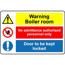 Warning: Boiler Room Door – Keep Locked Safety Sign, 1mm Plastic, 300 x 200 mm