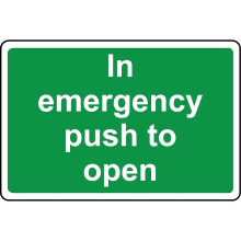 In emergency push to open safety sign - 3mm Aluminium sign - 200mm x 150mm