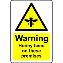 Warning honey bees on this premises safety sign - 1mm Plastic sign - 100mm x 150mm