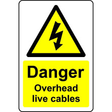 Danger overhead live cables safety sign - 1mm Plastic sign - 300mm x 200mm