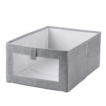 Fabric Storage Bins with Window,Foldable Closet for Shelves, Drawer 2 Pack Grey Solid