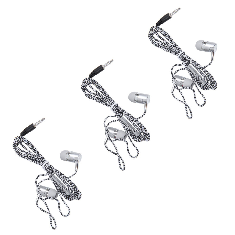 3X H-169 3.5mm MP3 MP4 Wiring Subwoofer Braided Cord, Headphones with Wheat Wire Control(Silver)-image-OPC-PBH22XJ-NEW