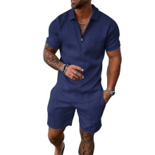 (Navy Blue, 2XL) Summer Mens Short Sleeve Shirts and Shorts Set