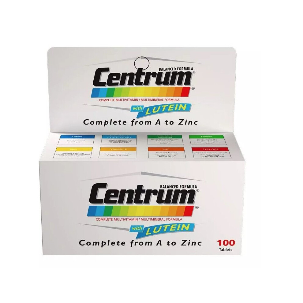 Centrum 100's with Lutein: Complete Multivitamin Dietary Supplement & Mineral  Tablets